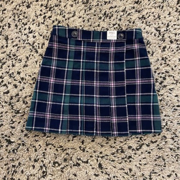 Preppy Plaid mini Skirt Age 12-13 Brand new adjustable Pleats Blue M&S - Picture 1 of 8